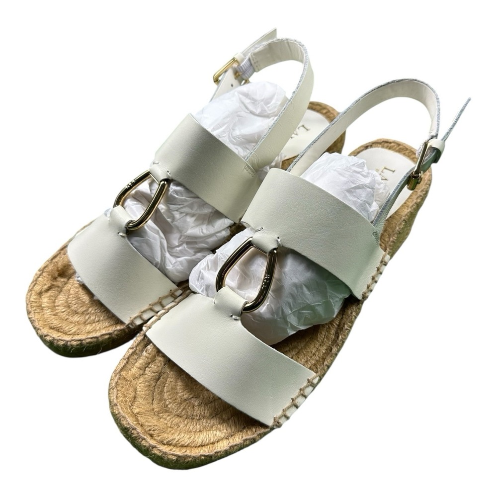 Lauren Ralph Lauren Bena Platform Espadrille Sandals White Leather Women 7.5B